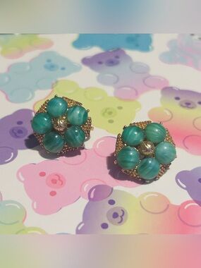 Vintage Park Lane Turquoise Cabochon Clip-On Earrings Gold Tone mad men
